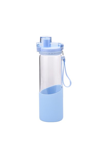 Generic Glass Water Bottle 650ml Silicone Sleeve Rope Lock Flip Lid Outdoor