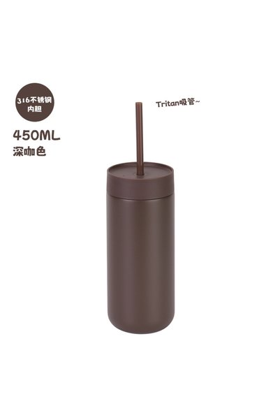 Generic 316 Stainless Steel Insulated Tumbler 450ml Double Wall Vacuum Straw Cup