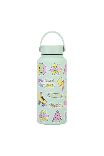 Generic Wide Mouth Vacuum Insulated Water Bottle 1L Printed Handle for Outdoo...