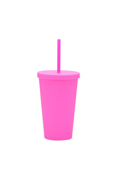 Generic Double Wall Plastic Straw Cup 450ml Frosted Portable Travel Tumbler