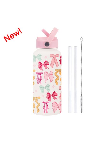 Generic Stainless Steel Insulated Sports Water Bottle 1L Printed Straw Handle...