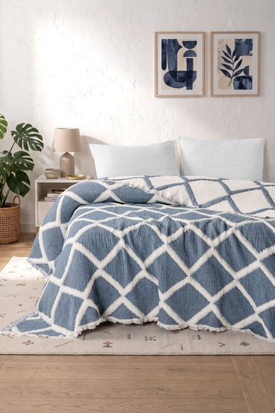 VAROL Liora 7-Layer Muslin Bedspread, Double Size, Geometric Patterned, 230x2...