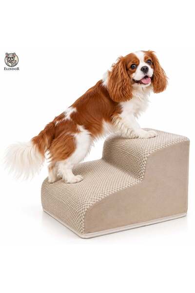 Elindor ® Dog Stairs, 2-Step Foam Ramp for Pets, Removable and Washable Cover...