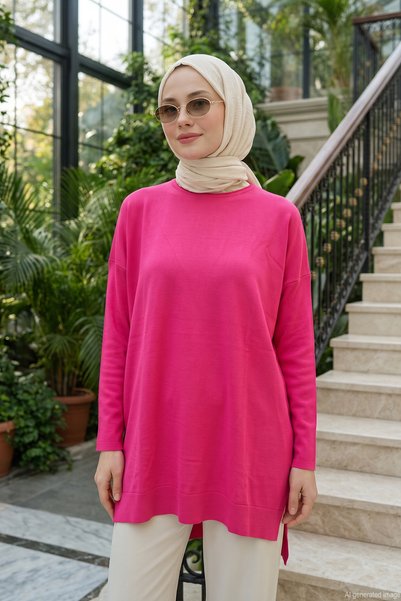 Nuss Tunică cu mâneci tricotate din cauciuc 116 Fucsia
