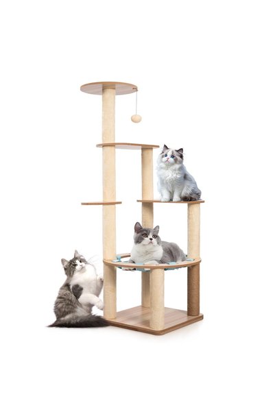 VINNYSEN 128cm Cat Tree with Scratching Posts - Modern Cat Tower for Large Ca...