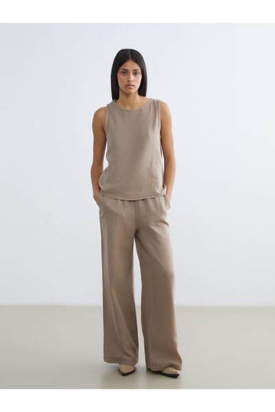 LC Waikiki Nevavm Farkıyla Xside Brown Muslin Plain Loose & Wide Leg Women's ...