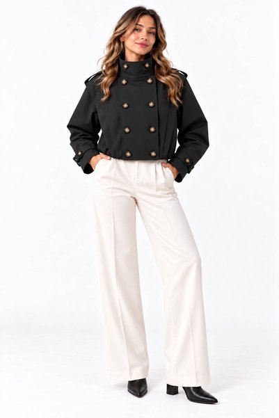Dimoi Kids Women's Cropped Trench Coat with Mock Neck, Double-Breasted Button...