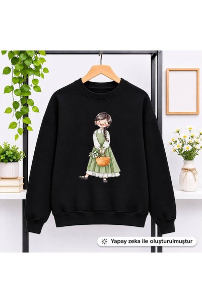 caddekombin Women's Girls' Bicycle Crew Neck Sweatshirt with "Girl with a Bas...