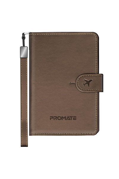 Promate Smart Leather Passport Holder with RFID Protection, Apple Find My Glo...