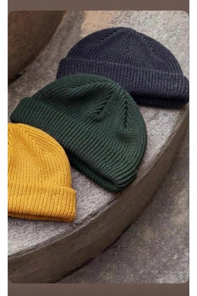 TNR SPORT Unisex Foldable Anthracite-Khaki-Yellow 3-Piece Beanie Set