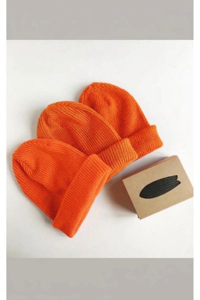 TNR SPORT Unisex Foldable Orange 3-Piece Beanie Set