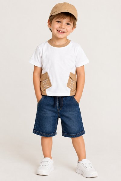 ZİMBOO Boys' 3-Piece Set with Hat and Denim Shorts