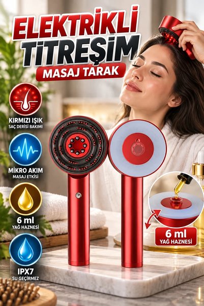 canrodi Microcurrent Electric Scalp Massage Brush – Red Light, 6 ml Oil Reser...