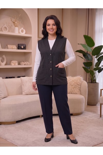 QYA Clothing QYA Women's Plus Size Crystal Fabric Mom Vest with Stone Embelli...