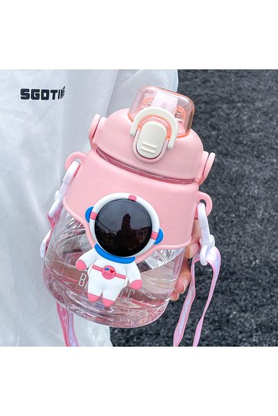 Generic Plastic Astronaut Water Cup Handle Large Capacity with Strap Kids Bottle