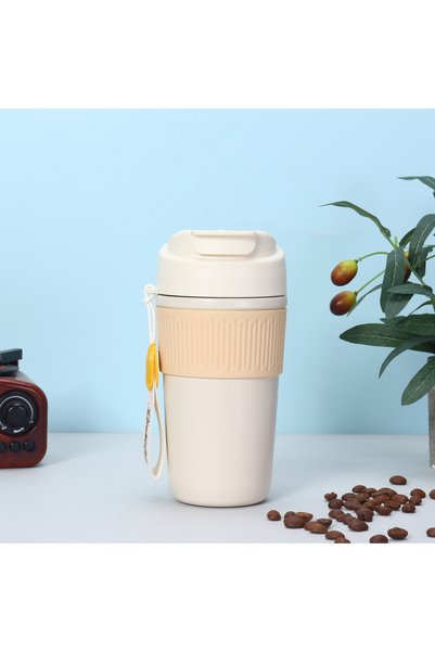 Generic كوب قهوة من الفولاذ المقاوم للصدأ 304 بفتحتين للشرب مانع للتسرب للمكتب