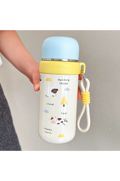 Generic Stainless Steel Insulated Dual Lid Straw Cup Rope Student Portable
