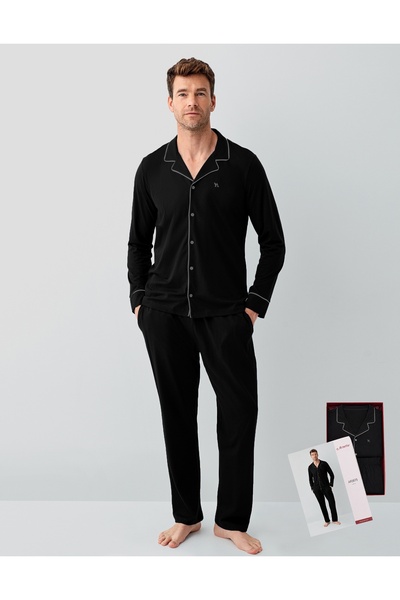 Arnetta 100% Cotton Men's Button-Front Long-Sleeve Pajama Set, Boxed