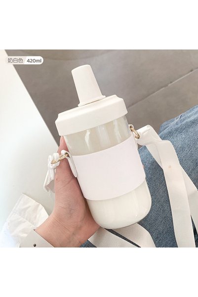 Generic كوب زجاجي من البوروسيليكات مع مصاصة، مناسب للعصير والحليب والشاي، محمول