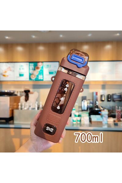 Generic كوب رياضي بلاستيكي مربع الشكل مع غطاء قلاب للشرب المباشر وحبل تعليق