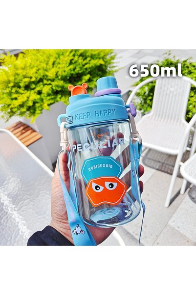 Generic Kids Plastic Dual Drink Straw Cup with Strap Summer Travel Tumbler