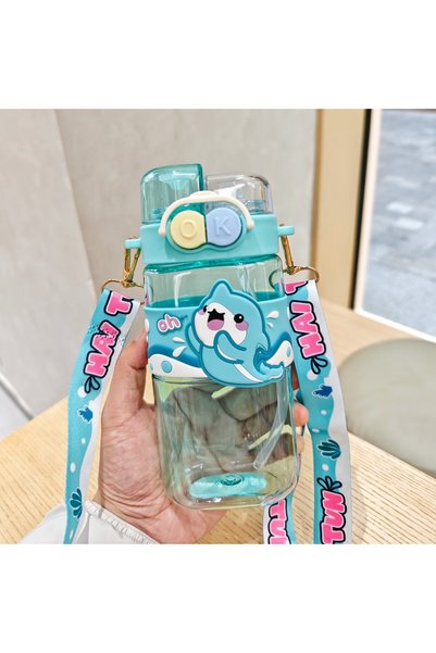 Generic Plastic Kids Dual Drink Straw Cup with Strap Portable Water Bottle