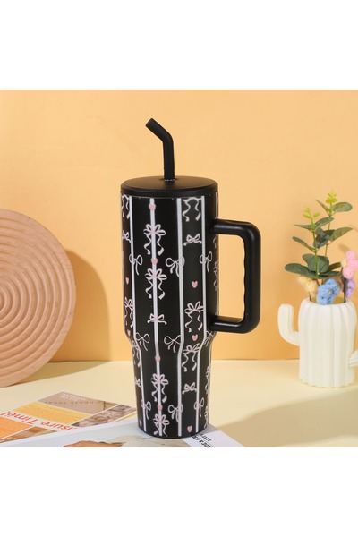 Generic كوب ثلج بجدار مزدوج مع شريط مطبوع، معزول، مزود بقشة، مناسب للسيارة وا...