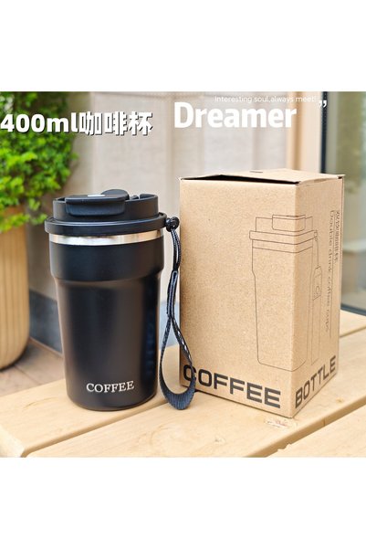 Generic كوب قهوة معزول حراريًا من الفولاذ المقاوم للصدأ، بتصميم مخطط عمودي، ي...