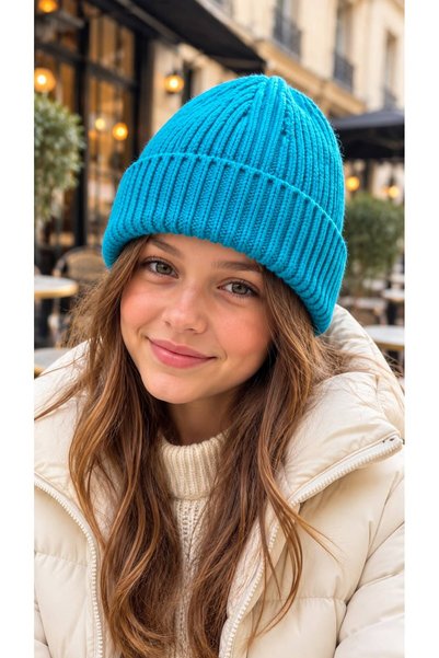 BALIENTE Turquoise Soft-Textured Corded Fabric Knit Girls' Beanie, Ages 7–12