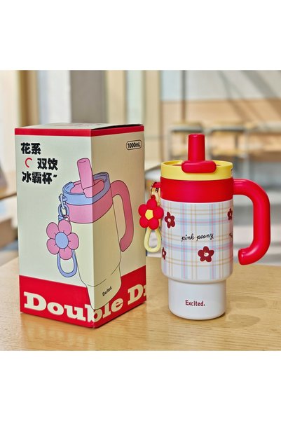Generic Large Ice Tumbler Straw Office Insulated Cup Pendant Handle