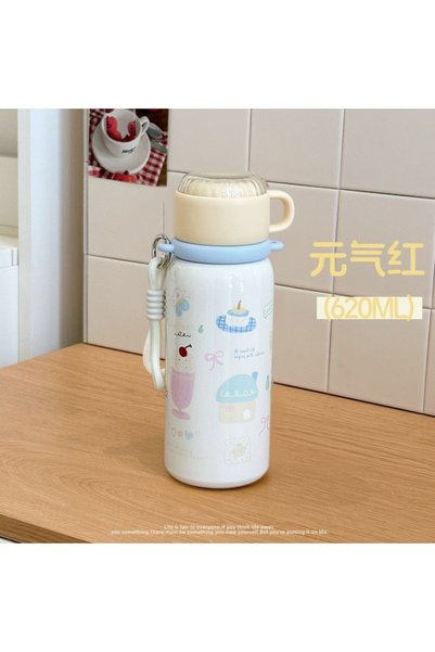 Generic Stainless Steel Insulated Dual Lid Cup Rope Student Kids Vacuum