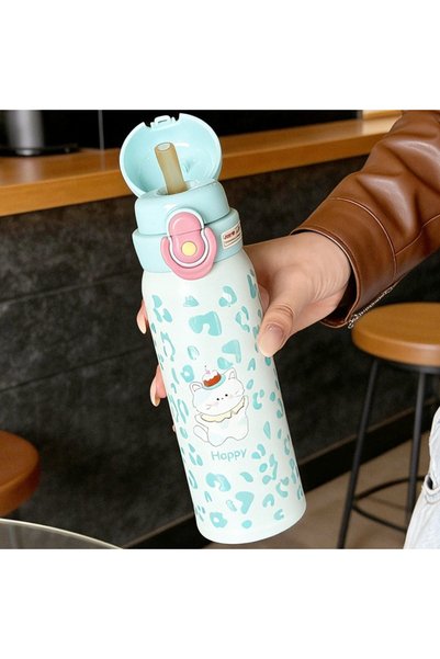 Generic Stainless Steel Insulated Dual Drink Flip Lid Straw Student Portable