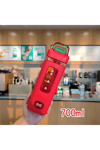 Generic كوب رياضي بلاستيكي مربع الشكل مع غطاء قلاب للشرب المباشر وحبل تعليق