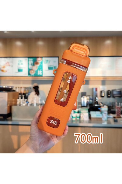 Generic كوب رياضي بلاستيكي مربع الشكل مع غطاء قلاب للشرب المباشر وحبل تعليق