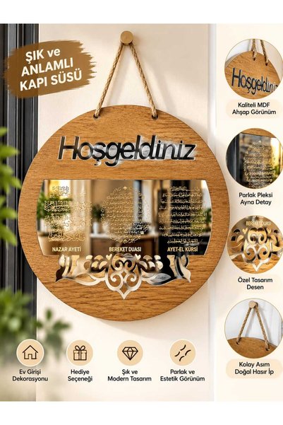 EVİNİZİNRİTMİ Hoşgeldiniz Dualı Kapı Süsü Kahverengi Nazar Ayeti Bereket Duas...