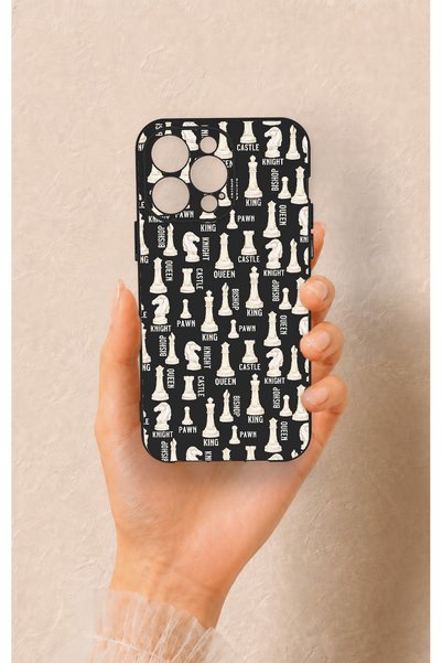 Vip Case iPhone 13 Pro Max Compatible Silicone Case with Chess-Themed Pattern