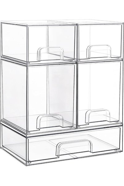 Generic 5 Pack Clear Stackable Drawers Organizer, 3 Sizes