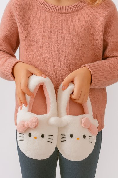 CARLA BELLA Panduf Kitty Papuci de interior cu model de pisicuță cu blană moale
