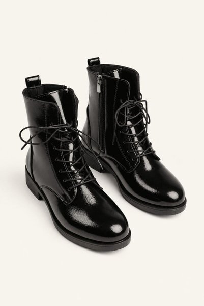 TRENDELLA Women's Winter Black Patent Leather Casual Boots with Thick Soles T...