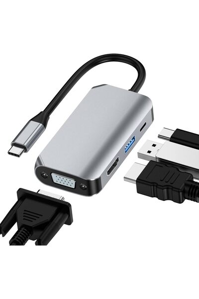 Generic محول USB C إلى HDMI VGA، محول متعدد المنافذ 4 في 1 من USB-C إلى HDMI ...