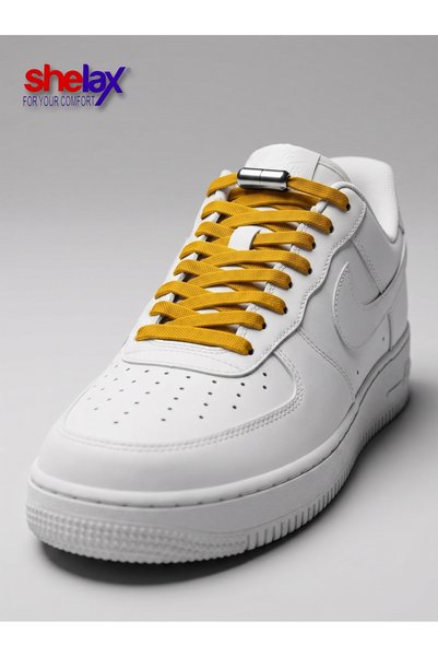 SHELAX أربطة أحذية ذكية مسطحة معدنية بقفل - لون أصفر.