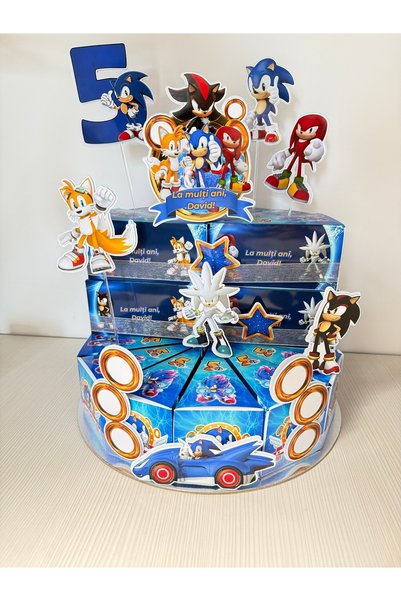 noyra atelier Tort din Cutiute Carton cu tema Sonic, Personalizat cu nume și ...