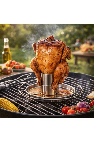 BBQ Beer Chicken Roaster for Grill, Stainless Steel, with Drip Tray, for and ...
