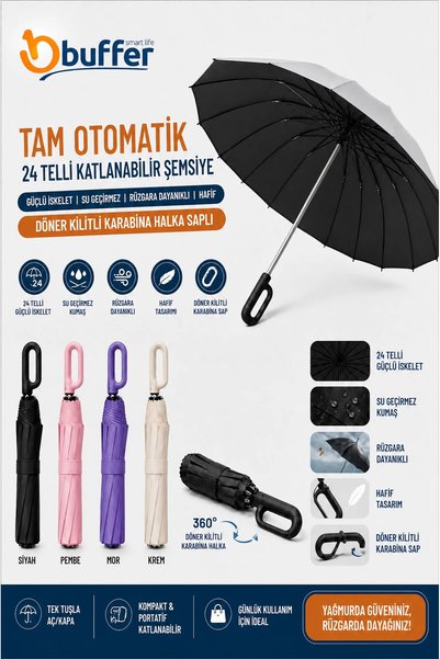 Buffer ® 8 Telli Tam Otomatik Katlanabilir,Güçlü İskeletli,Su Geçirmez,Rüzgar...