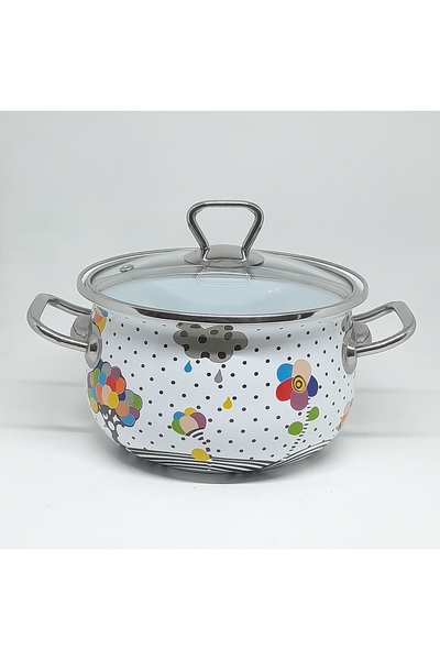 EMAYE EVİM 22 CM 4-LITER CLOUD-PATTERNED ENAMELED POT WITH STEEL HANDLES