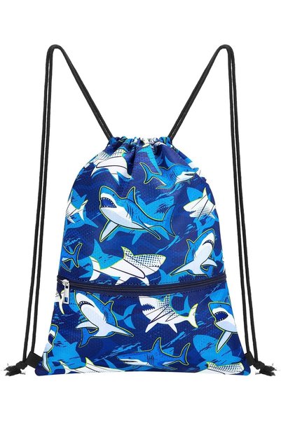 Generic Kids Drawstring Gym Bag with Great White Shark Design, Waterproof Pol...