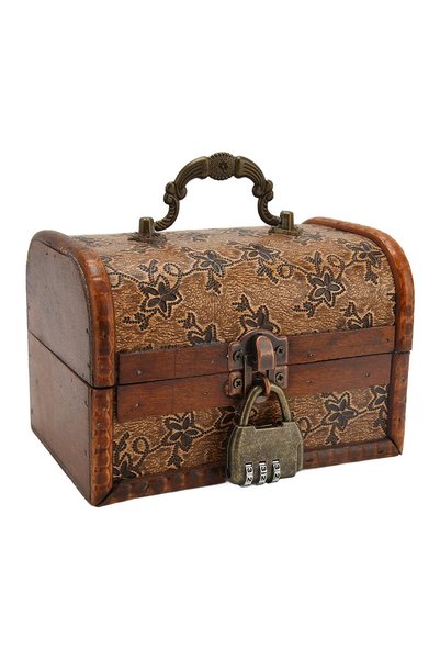 X SPRING Wooden Jewelry Box, Handcrafted Retro Lockable Storage Case with Mir...