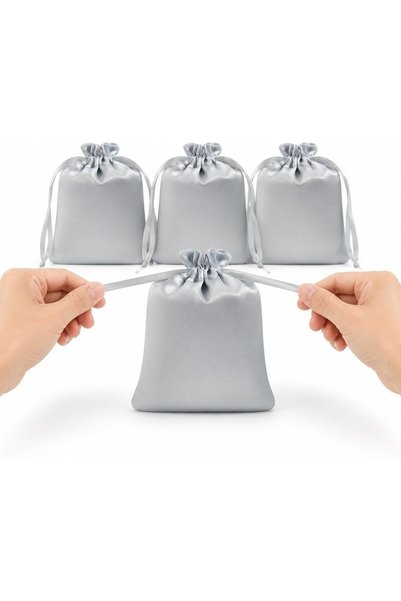 Generic Drawstring Pouch Set, Smooth Satin Fabric for Organized Storage, Gray...