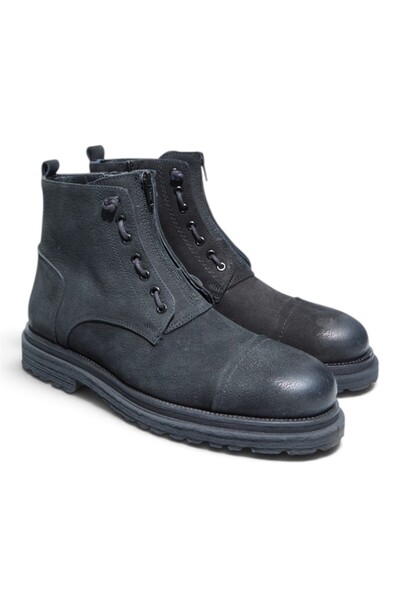 FRANCO CALVANI BLACK NUBUCK GENUINE LEATHER MEN'S BOOTS WITH LACES