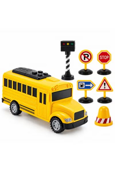 Toybox Kids Toy School Bus with Traffic Signs & Signal Accessories